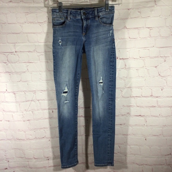 GAP Stretch Super Skinny Distressed Denim Blue Jeans - Size 10 - Picture 1 of 9